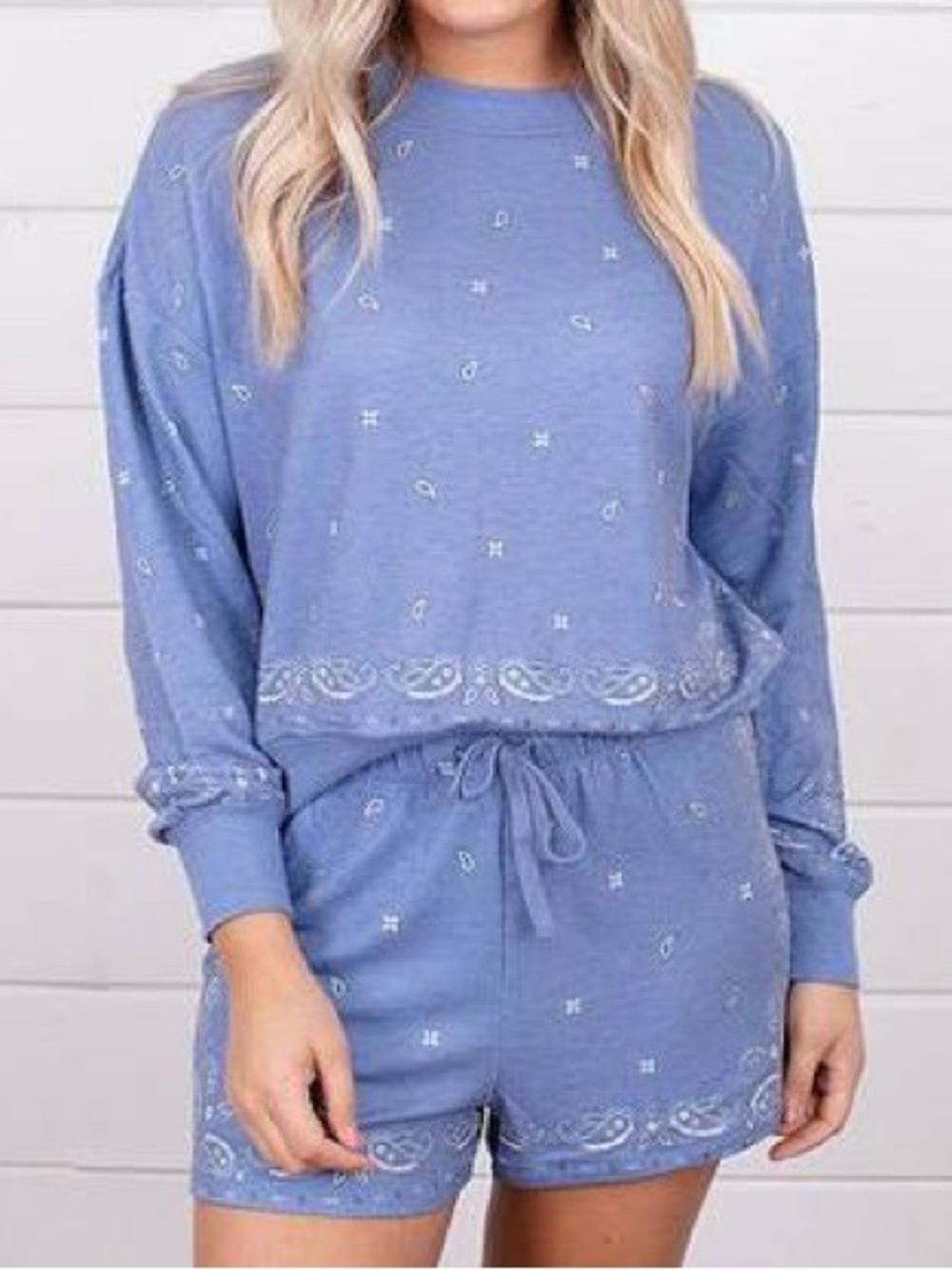 Z Supply - Carolina / Elle Bandana Set (long sleeve + shorts ) size S/XS blue